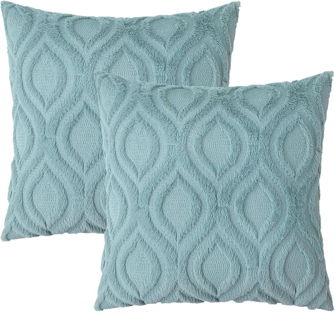 decorUhome Cozy Textured Euro Sham Throw Pillow Covers 22x22 Inch Set of 2, Soft Plush Faux Wool Aqua Accent Couch Pillow Covers for Modern Farmhouse Sofa Bed Living Room