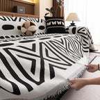 VClife Bohemian Couch Cover Western Aztec Sofa Cover for 3-4 Cushion Couch Sofa Washable Chenille Sofa Slipcover Boho Non Slip White Black Geometric Couch Slip Cover for Sectional Sofa 71''x150''