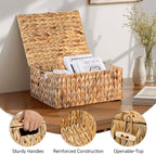 StorageWorks Extra Large Wicker Baskets with Lid for Organizing, Water Hyacinth Storage Baskets for Shelves, Decorative Box with Built-in Handles, Natural, 1 Pack