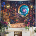 Accnicc Floral Bookshelf Tapestry Fantasy Library Tapestries Wall Hanging Vintage Plant Flower Book Small Tapestry for Bedroom Living Room Dorm 60 x 44 inch