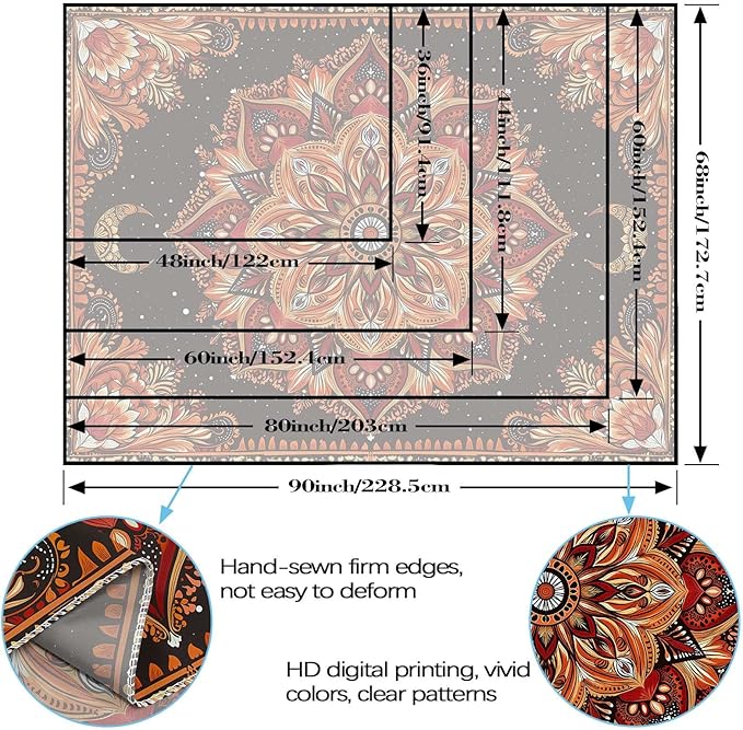 Accnicc Mandala Floral Tapestry Wall Hanging Boho Orange Red Tapestry Aesthetic Hippie Vintage Bohemian Flower Celestial Indian Cute Small Tapestries for Bedroom Living Room Dorm Decor 48 x 36 Inch