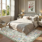 Lahome Floral Washable 5x7 Rug, Boho Area Rug for Bedroom,Vintage Living Room Rugs Non Slip Low Pile Ultra-Thin Large Carpet for Farmhouse,Dining Room,Kids Playroom Nina(5'X7',Cream/Green)