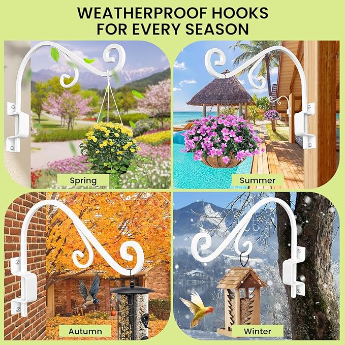 Swivel Plant Hanger, 16 Inch Metal Plant Hangers Outdoor Dual Hook Design Wall Plant Hanger Heavy Duty Plant Hangers Outdoor for Hanging Bird Feeders, Cages, Lanterns, Baskets, Wind Chimes, White