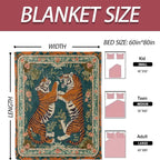 Vintage Tiger Floral Flannel Blanket 50x60in,Fierce Symmetrical Big Cat Design with Ornate Botanical Border,Soft Lightweight Throw for Animal Lovers,Boho Decor and Jungle Aesthetic Fans Gifts