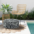Indoor/Outdoor Inflatable Ottoman D21 x H9 inch, Round Footstool Inflatable Foot Rest Ottomans with Handle, Portable Ottoman Pouf for Patio, Garden, Camping, Home,Flower Black