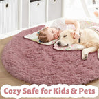 Blush Round Rug 6Ft for Bedroom, Fluffy Fuzzy Plush Circle Area Rugs for Baby Kids Room Decor Aesthetic, Shaggy Circular Carpet for Teen Girls Nursery Dorm Playroom, Cute Large Dusty Rose Mauve Rug