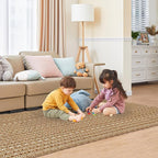 Washable Area Rug 5x7 ft,Rubber Backed Non Slip Neutral Rugs for Living Room,Office Rugs,Braided Bedroom Rug,Faux Jute Rug,Indoor Floor Solid Carpets for Dining,Tan Brown