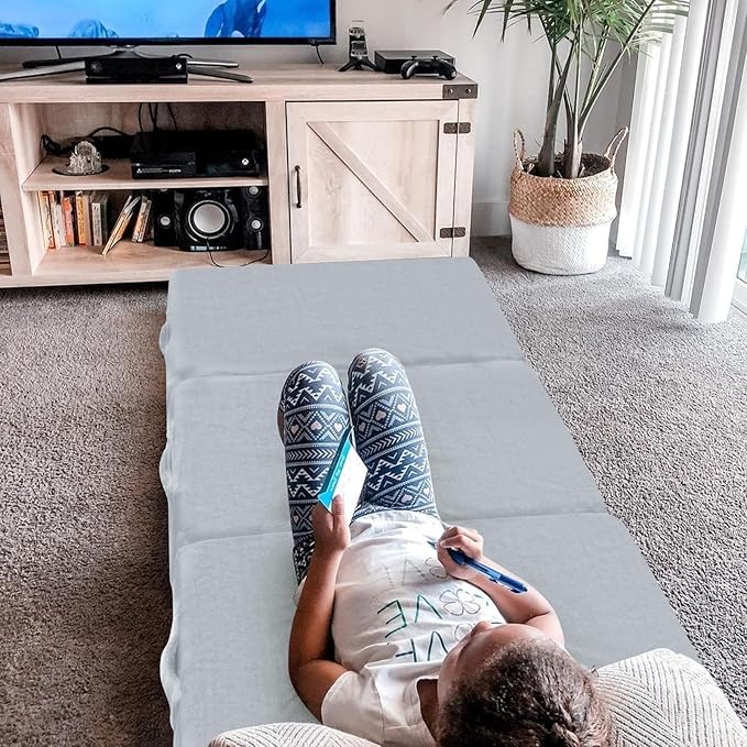 MeMoreCool Foldable Floor Mattress Kids Trifold Mat, Kids Folding Mattress Portable Futon, 75x25 Inch Grey
