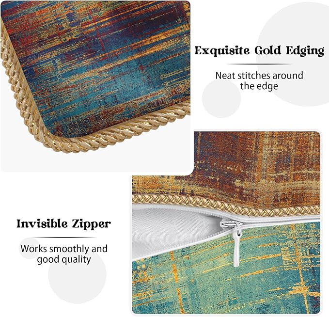 KSLIDS Vintage Abstract Soft Velvet Throw Pillow Covers Set of 2 Blue Orange Messy Rust Painting Decorative Pillow Covers 20x20 Inch Colorful Art Pillow Case for Sofa Couch Living Room Home Decor