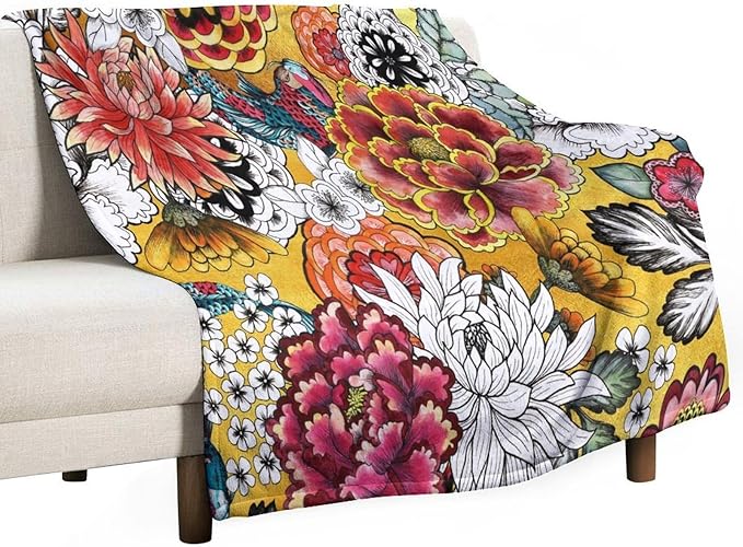 Boho Floral Throw Blanket Bohemian Colorful Flowers Print Mandala Blanket for Sofa Bed Couch Chair Or Dorm 50"x60"