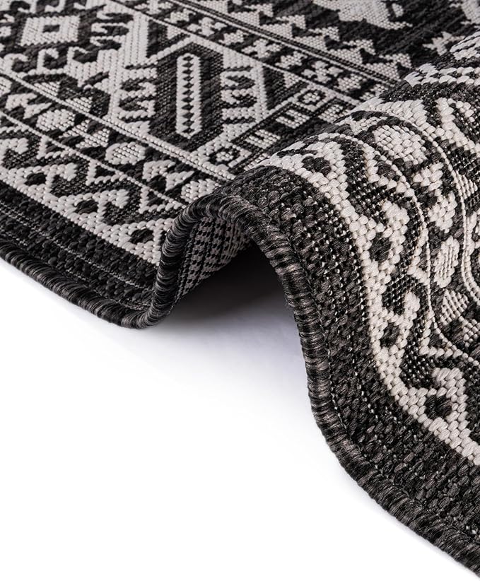 Rugs.com Outdoor Aztec Collection Rug – 13 Ft Square Charcoal Gray Flatweave-Pile Rug Perfect for Living Rooms, Kitchens, Entryways