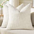 decorUhome Spring Cream White Chenille Throw Pillow Covers 18x18 Set of 2 Textured Soft Cozy Slubby Couch Pillow Covers Modern Farmhouse Boho Decorative Pillow Cases for Bed Sofa Living Room