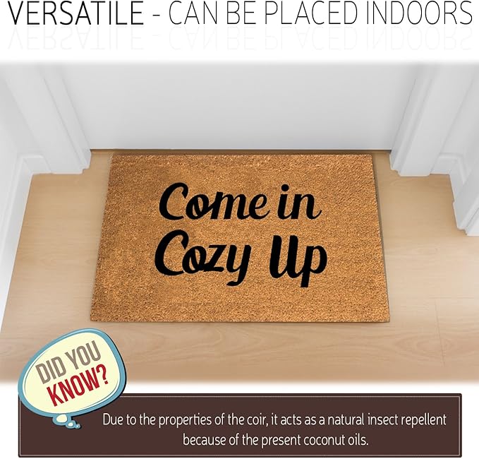 PLUS Haven Coco Coir Home Entrance Door Mat – 17.5" x 30" Come in Cozy Up Welcome Mat – Heavy-Duty Natural Fiber Doormat for Indoor & Outdoor Use