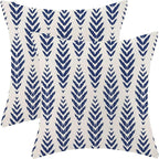 Navy Blue Boho Pillow Covers 20 x 20 Inch Pack of 2, Bohemian Ethnic Herringbone Pattern Decorative Throw Pillow Covers Linen Modern Geometry Farmhouse Outdoor Pillowcase for Sofa Couch Decor