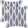 Navy Blue Boho Pillow Covers 16 x 16 Inch Pack of 2, Bohemian Ethnic Herringbone Pattern Decorative Throw Pillow Covers Linen Modern Geometry Farmhouse Outdoor Pillowcase for Sofa Couch Decor