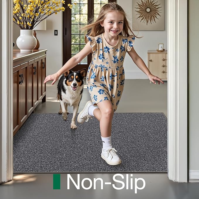 LUMI Ultra Thin Indoor Door Mat for Entrance 32"x48", Non Slip Entryway Mat, Low Profile Doormat, Unique Herringbone Design Carpet for Inside, Patio, Porch, Dark Gray