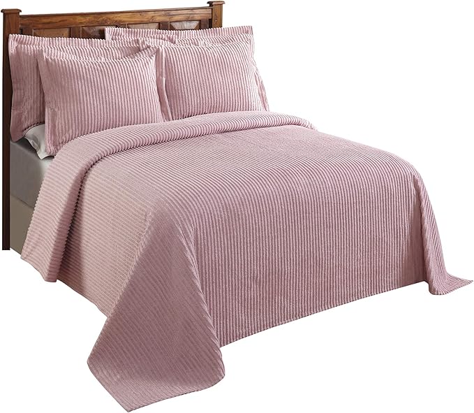 Better Trends Chenille Bedspreads Full/Double Size, Pink 100% Cotton Chenille Stripe Design Tufted Bedding Coverlet Soft Lightweight, 81"x110" 1 Pieces Jullian Collection