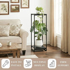 34" Tall Plant Stand Indoor, 2-Tier Modern Plant Shelf, Corner Flower Pot Holder Organizer for Living Room Balcony Patio Garden (Black)