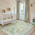 Lahome Sylvie Sage Green 6x9 Bedroom Rugs, Boho Washable Rugs for Living Room, Soft Wool Carpet for Nursery, Vintage Low Pile Carpet for Kids Playroom Girls, Tea Green