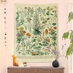 Vintage Flowers Tapestry 48”x36”, Long Vertical Wall Hanging Reference Illustrative Botanical Tapestries for Bedroom Aesthetic Floral Tapistry Botanical Plants Tapestry Wall Hanging Cute Bedroom Decor