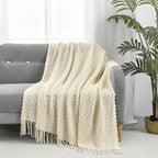 CREVENT Farmhouse Boho Knitted Throw Blanket for Couch Sofa Chair Bed Home Decoration, Soft Warm Cozy Light Weight for Spring Summer Fall (50''X60'' Beige)
