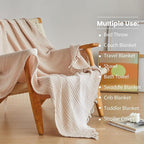 Simple&Opulence Cotton Muslin Throw Blanket 4 Layers for Bed, Couch, Woven Gauze Blanket with Tassels, Soft Lightweight Cozy Pre-Washed Breathable Farmhouse Decoration for All-Season(Light Khaki)
