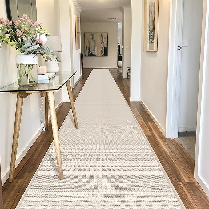 GOYLSER 19ft Jute Running Rugs for Hallway, Kitchen Rug Runner Non Slip Washable Hall Runner Rug, Beige Runner for Kitchen Floor Non Slip