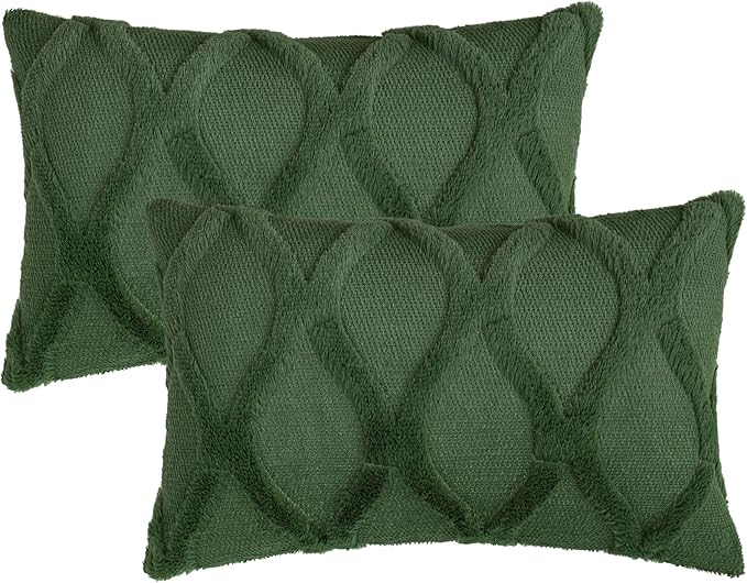 decorUhome Spring Throw Pillow Covers 12x20 Inch Set of 2, Soft Plush Faux Fur Wool Lumbar Forest Elf Accent Couch Pillow Covers for Modern Farmhouse Bed Sofa Living Room