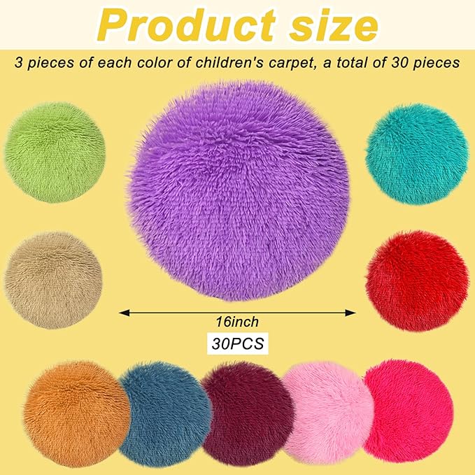 30 Pcs Kids Crazy Carpet Circle Seats 16 Inch Round Floor Mat Kids Floor Cushions Soft Colorful Educational Classroom Rug for School Home Group Activity Learning Marker Playing Areas