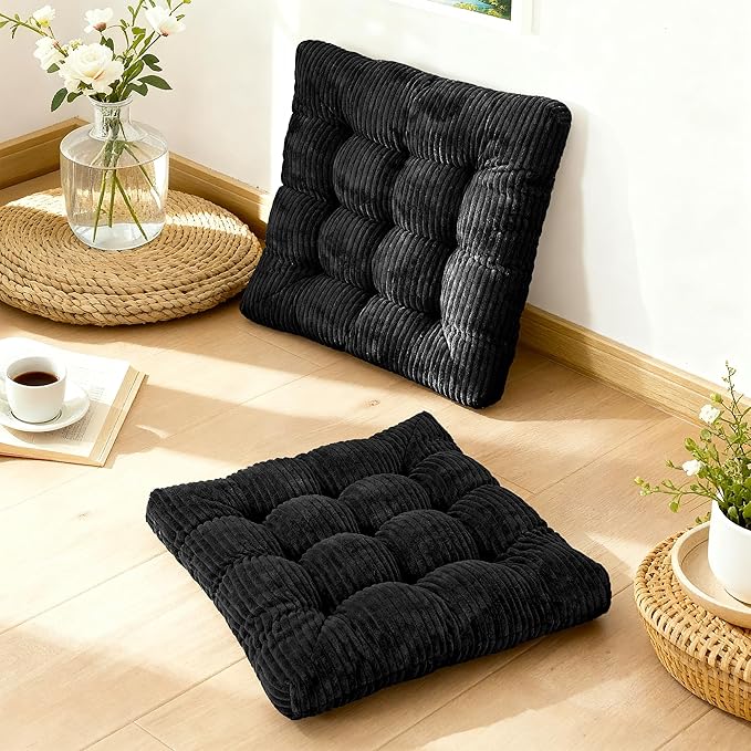 Meditation Floor Pillow Set of 2,Memory Foam Meditation Cushion for Adults Sitting, Large Square Thickened Seat Cushions for Yoga, Tatami Living Room (2, Black)