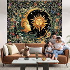 Apdidl Sun and Moon Hippie Decor Tapestry for Bedroom, Boho Hippy Mystic Floral Tapestries Wall Hanging Aesthetic, Vintage Mandala Plants Moon Cute Backdrop Wall Decor for Living Room Dorm 51"X60"