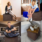 Louis Donné Unstuffed Ottoman Pouf Cover, Faux Leather Pouf Cover Foot Stool, 17.7" Square Small Bean Bag Footstool, Soft Ottoman FootRest with Storage for Living Rooms Bedrooms, Brown(ONLY Cover)