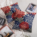 4th of July Pillow Covers 18X18 Inch Set of 2, Blue Red Black Modern Dahlia Floral Print Holiday Decorative Throw Pillow Covers Outdoor Farmhouse Cushion Case for Couch Sofa Bed Decor