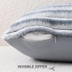 Pallene Faux Fur Plush Throw Pillow Covers 24x24 Set of 2, Luxury Soft Fluffy Striped Decorative Pillow Covers for Sofa, Couch, Living Room, Ombre Grey