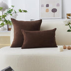 Home Brilliant 12x20 Pillow Cover Lumbar Set of 2 Plush Striped Corduroy Velvet Brown Throw Pillows for Couch Sofa Party, 12 x 20 inch, Brown