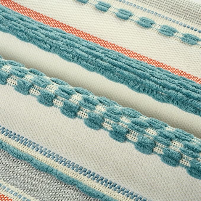 FUTEI Teal Decorative Throw Pillow Covers 20x20 Inch Set of 2, Soft Tufted Striped Textured Accent Cushion Case,Boho Pillows for Couch Decor