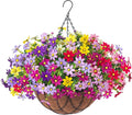 Artificial Flowers with Hanging Planter for Outdoor, Faux Silk Daisy UV Resistant Plants in Basket for Indoor Porch Garden Yard Spring Summer Decor(Rose Yellow)