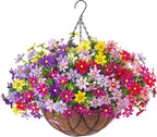 Artificial Flowers with Hanging Planter for Outdoor, Faux Silk Daisy UV Resistant Plants in Basket for Indoor Porch Garden Yard Spring Summer Decor(Rose Yellow)