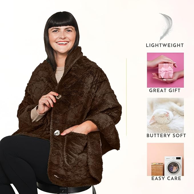 Boho Chic Wearable Blanket -No Sleeves Drape&Go- Poncho Blanket Wrap Shawl - Gifts for Grandma and Mom