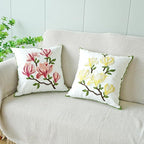 vctops Farmhouse Magnolia Flower Cotton Tufted Throw Pillow Cover Spring Floral Embroidery Pillowcase Soft Square Cushion Case for Sofa Couch Bed Chair (Yellow E,18"x18")