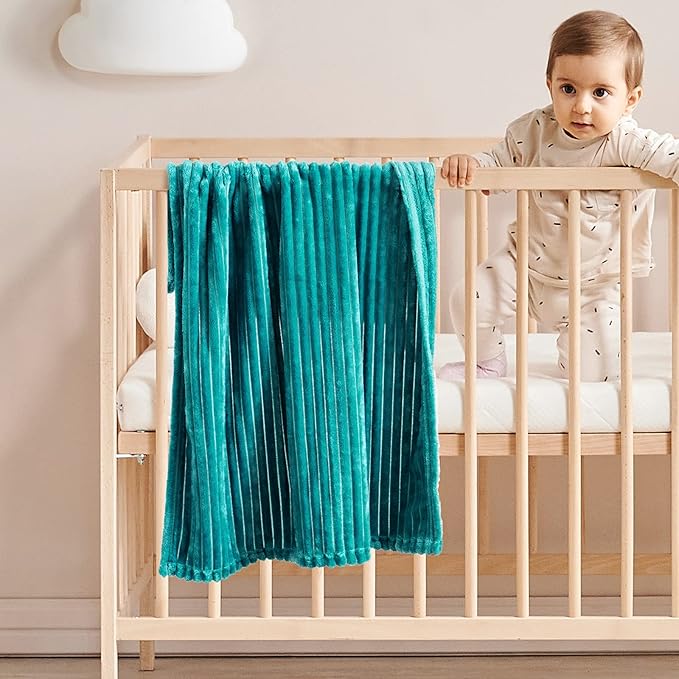 MIULEE Fleece Blanket, Durable Plush Fuzzy Extra Soft Warm Cozy Teal Blue Striped Flannel Throw Blanket for Couch Sofa Bed 30"x40", Turquoise