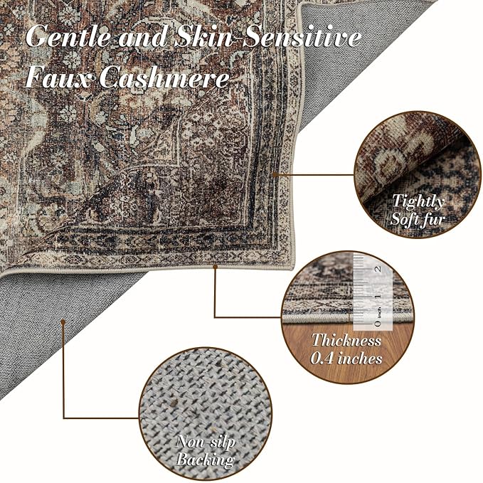 Area Rug 6×9, Large Vintage Boho Rug,Ultra-Soft Low Pile, Washable, Non Slip,Stain Resistant, Printed Carpet for Living Room Bedrooms Playroom Office Kitchen,Oat/Antiquity