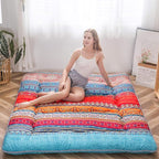 MAXYOYO Bohemian Retro Mattress Vintage Floral Japanese Futon Roll Up Tatami Floor Mat Foldable Bed Portable Camping Mattress Sleeping Pad Floor Lounger Couch Bed Full Size