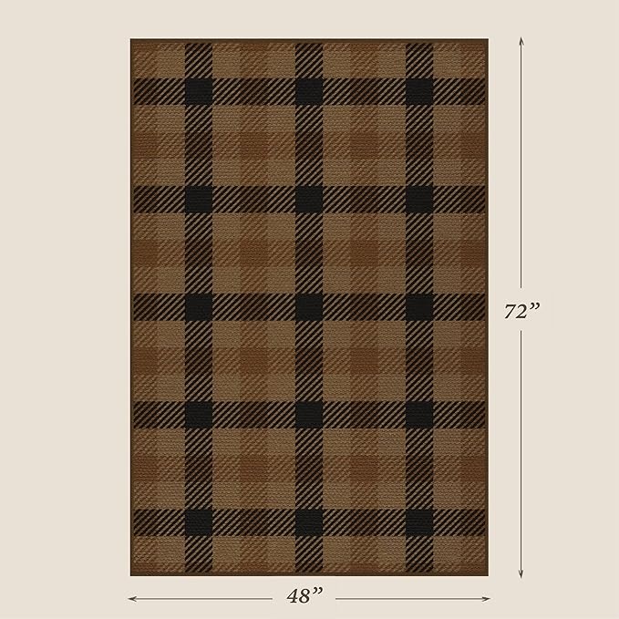 Brown and Black 4x6 Easy Jute Rug for Large Entryway - Neutral Dark Rug with Rubber Backing for Living Room, Checkered Decor for Entrance, Kitchen, Earthy & Coffee Rustic Accent