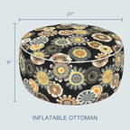LVTXIII Indoor/Outdoor Inflatable Ottoman with Handle D21 x H9 Inch, Weather-Resistant Round Footstool Pouf for Patio Camping Living Room, Portable Footrest Extra Seating, Black Yellow Crosby