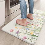 KIMODE Anti Fatigue Kitchen Mat 17.3"x29", Boho Floral Kitchen Floor Mats Non Slip, Waterproof Kitchen Mat for Floor, Padded Comfort Standing Mat for Laundry, Office, Sink, Desk White