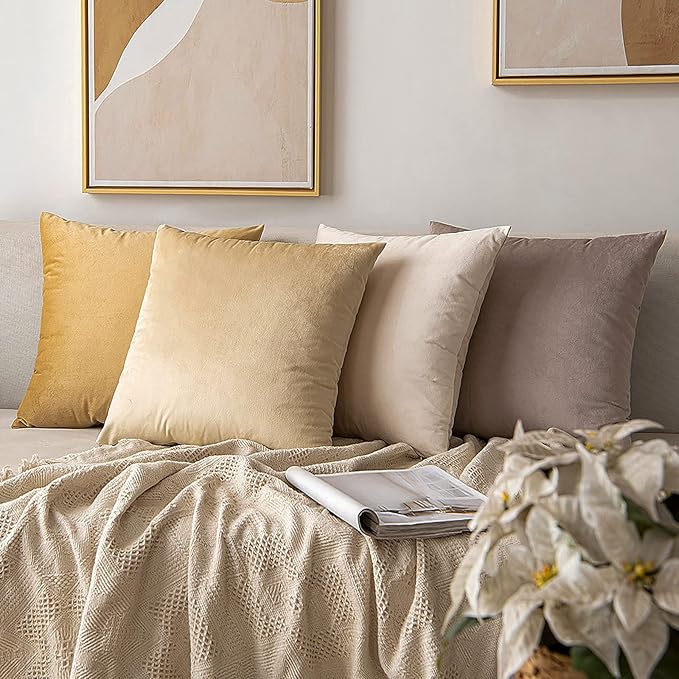 MIULEE Velvet Throw Pillow Covers 12x20 Inch, Pack of 2 - Beige, Soft Solid Lumbar Decorative Pillow Covers Modern Luxury Home Decor for Spring Couch Sofa Bedroom Livingroom