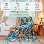 Boho Throw Blanket 50"x60" 100% Cotton Floral Couch Blanket with Flower Bird,ReversibleSoft Breathable Lightweight Spring Decorative Blankets with Fringe for Sofa Chair Bed Decor All Season
