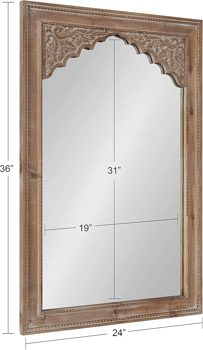 Kate and Laurel Shivani Boho Wall Mirror, 24 x 36, Rustic Brown, Farmhouse Wall Decor with Ornate Detailing