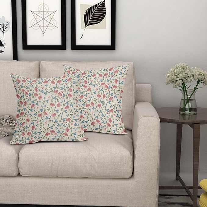 Green Pink Blue Floral Pillow Covers 24x24 Set of 2 Vintage Rustic Old Style Cute Small Flower Print Decorative Outdoor Pillowcases Farmhouse Throw Cushion Case Decor for Couch Sofa Bed